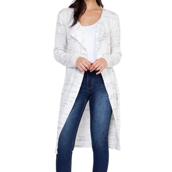 ANTHROPOLOGIE SATURDAY SUNDAY White + Gray Ribbed Knit Open-Front Cardigan XS - Picture 1 of 10